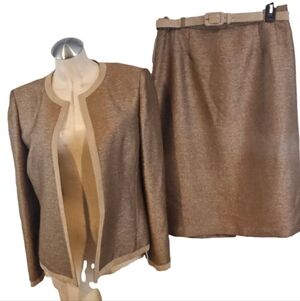 Kasper Size 10 14P Blazer Skirt Suit Set Brown Taupe